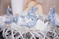 Decor By Glassor Sklenená labuť modrá s korunkou