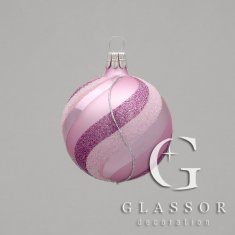 Decor By Glassor Vánoční baňka růžová proužky (Veľkosť: 8)