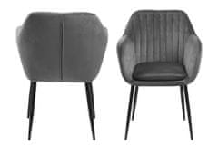Design Scandinavia Jedálenská stolička s opierkami Ema, zamat, tmavo šedá / čierna