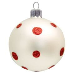 Decor By Glassor Vianočná guľa biela s bodkami