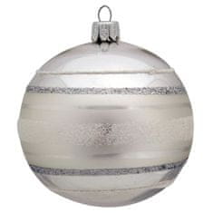 Decor By Glassor Sklenená vianočná banka strieborná pásiky (Veľkosť: 8)