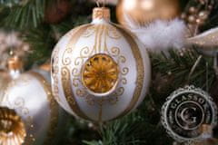 Decor By Glassor  Vianočná guľa bielo-zlatá pichaná (Veľkosť: 10)