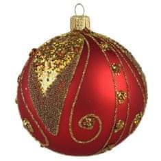 Decor By Glassor Vianočná guľa červená zlatý dekor (Veľkosť: 10)