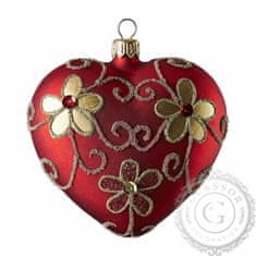 Decor By Glassor Vianočné srdce červené, zlaté kvety