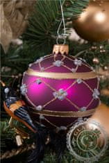 Decor By Glassor Vianočná guľa fialová s dekorom (Veľkosť: 8)