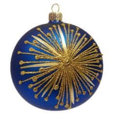 Decor By Glassor Koule 6 cm modrý mat dekor zlato bronzová hvězda (Veľkosť: 8)