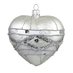 Decor By Glassor Vianočné srdce strieborné s kamienkom
