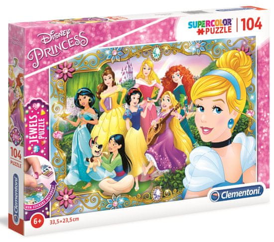 Clementoni Puzzle s drahokamami Zábava s Disney princeznami 104 dielikov