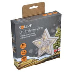 Solight Solight LED vianočné hviezda, drevený dekor, 6LED, teplá biela, 2x AAA 1V45-S