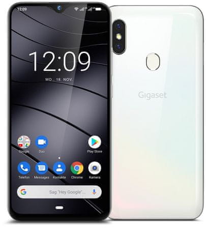 Gigaset GS290 inteligentný telefón výkonný procesor čítačka odtlačkov prstov odomykanie tvárou LTE pripojenie Wi-Fi slot na pamäťovú kartu duálny fotoaparát Android 9.0 dostupný, elegantný HD+ displej dotykový displej GPS Android 10 hĺbková kamera 16MPx selfie kamera