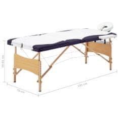Petromila vidaXL Skladací masážny stôl, 3 zóny, drevo, bielo fialový