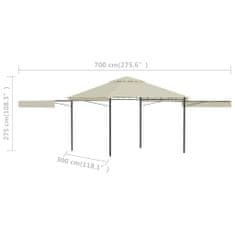 shumee Altánok s 2 výsuvnými strieškami 3x3x2,75 m, krémový 180 g/㎡