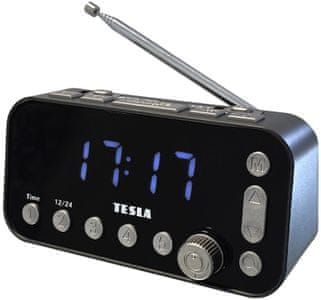 rádiobudík tesla RB110 nie dab tuner fm tuner napájanie zo siete z batérií usb a porty pre nabíjanie mobilu veľký displej podsvietenie je možné vypnúť