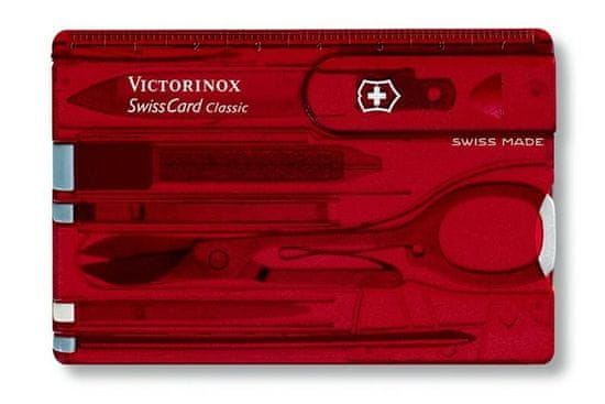 Victorinox 0.7100.TB1 SwissCard Ruby vreckový nôž, červená transparentná, 10 funkcií, blister