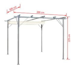 Vidaxl Oceľová pergola so zaťahovacou strechou, krémovo biela, 3x3 m