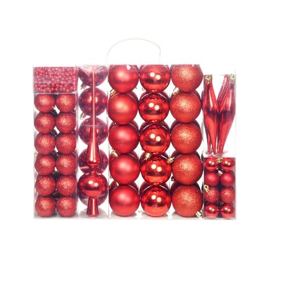 Vidaxl Sada vianočných gúľ, 113 ks, 3/4/6 cm, červená