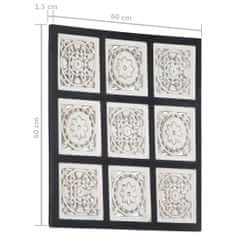 Vidaxl Ručne vyrezávaný nástenný panel, MDF, 60x60x1,5cm, čiernobiely