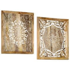 Vidaxl Ručne vyrezávané nástenné panely 2 ks masívne mangové drevo 60x60x2,5 cm