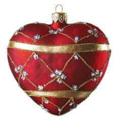 Decor By Glassor Vianočné srdce červené, zlatý dekor