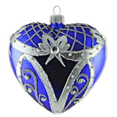 Decor By Glassor Vianočné srdce modré strieborný dekor