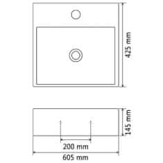 Petromila vidaXL Umývadlo s otvorom na batériu, keramika, biele 60,5x42,5x14,5cm