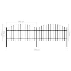 Vidaxl Záhradný plot s hrotmi, oceľ (1-1,25)x3,4 m, čierny