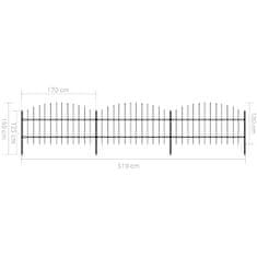 Vidaxl Záhradný plot s hrotmi, oceľ (0,75-1)x5,1 m, čierny