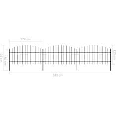 Vidaxl Záhradný plot s hrotmi, oceľ (1-1,25)x5,1 m, čierny