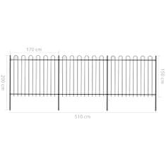 Vidaxl Záhradný plot s oblúkovým zakončením, oceľ 5,1x1,5 m, čierny