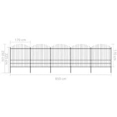 Vidaxl Záhradný plot s hrotmi, oceľ (1,75-2)x8,5 m, čierny