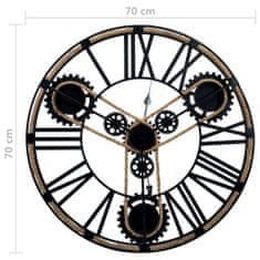 Vidaxl Nástenné hodiny, čierne 70 cm, kov
