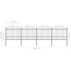 Vidaxl Záhradný plot s hrotmi, oceľ (1,5-1,75)x6,8 m, čierny