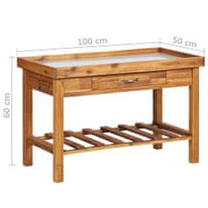 Petromila vidaXL Záhradný pracovný stôl s pozinkovaným povrchom akáciový masív