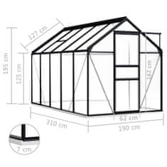 Vidaxl Hliníkový skleník s podkladovým rámom, antracitový 5,89 m2