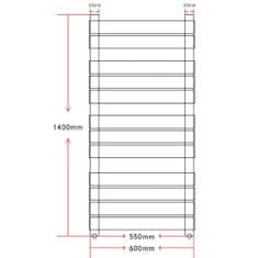 Vidaxl Rebríkový radiátor na centrálne vykurovanie, rovný 600x1400 mm