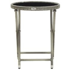 Vidaxl Čajový stolík, sivý 60 cm, polyratan, tvrdené sklo