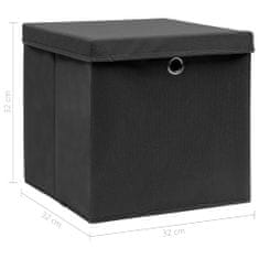 Greatstore Úložné boxy s vrchnákmi 4 ks čierne 32x32x32 cm látkové