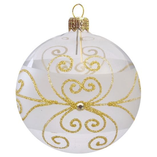 Decor By Glassor Vianočná guľa číra, zlaté ornamenty (Veľkosť: 8)