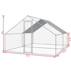 Vidaxl Vonkajšia klietka pre sliepky, pozinkovaná oceľ 3x4x2 m