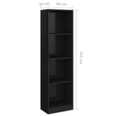 Vidaxl 4-poschodová knižnica lesklá čierna 40x24x142 cm drevotrieska