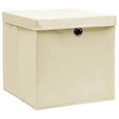 Greatstore Úložné boxy s vrchnákom 10 ks krémové 32x32x32 cm látkové