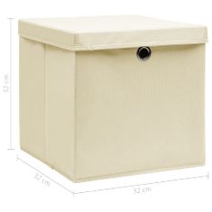 Greatstore Úložné boxy s vrchnákom 4 ks krémové 32x32x32 cm látkové