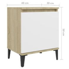 Vidaxl Nočný stolík s kovovými nožičkami dub sonoma a biely 40x30x50 cm