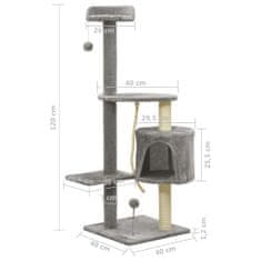Vidaxl Škrabadlo pre mačky so sisalovými stĺpikmi sivé 120 cm
