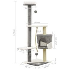 Vidaxl Škrabadlo pre mačky so sisalovými stĺpikmi sivé a biele 120 cm