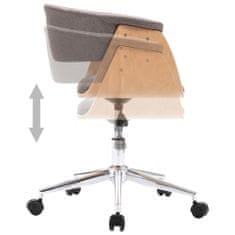 Vidaxl Otočná kancelárska stolička, sivohnedá, ohýbané drevo a látka