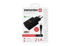 SWISSTEN Napájací Adaptér S Káblom Micro Usb, 2X Usb, 2,1 A, Čierny