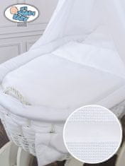 Mojžišov kôš s baldachýnom Bianca biely + biela posteľná bielizeň