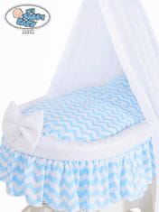 Mojžišov kôš s baldachýnom Hannah white + biela a modrá posteľná bielizeň