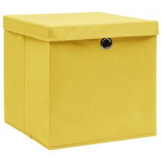 Greatstore Úložné boxy s vrchnákmi 4 ks žlté 32x32x32 cm látkové